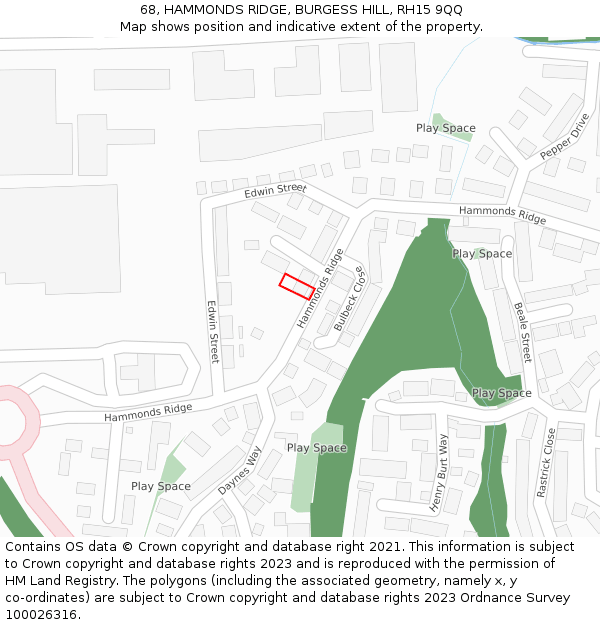 68, HAMMONDS RIDGE, BURGESS HILL, RH15 9QQ: Location map and indicative extent of plot