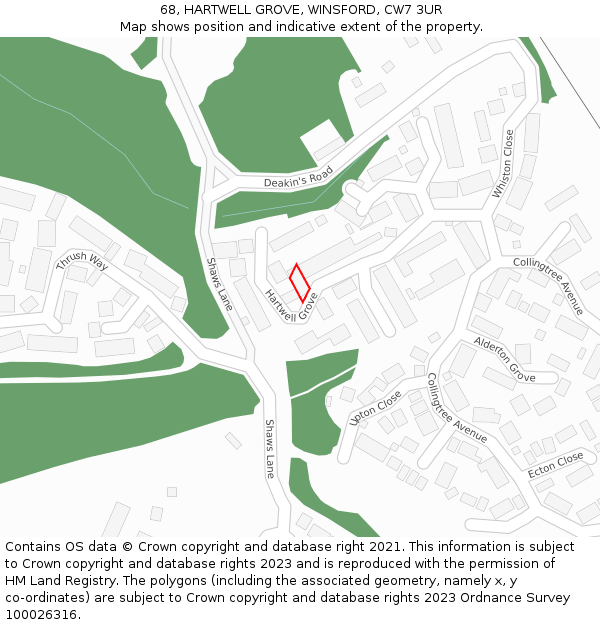 68, HARTWELL GROVE, WINSFORD, CW7 3UR: Location map and indicative extent of plot