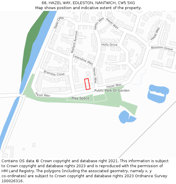 68, HAZEL WAY, EDLESTON, NANTWICH, CW5 5XG: Location map and indicative extent of plot