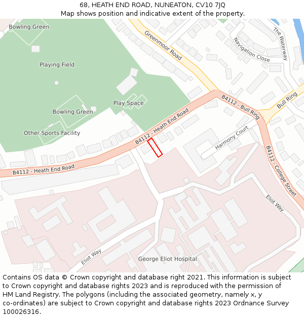 68, HEATH END ROAD, NUNEATON, CV10 7JQ: Location map and indicative extent of plot