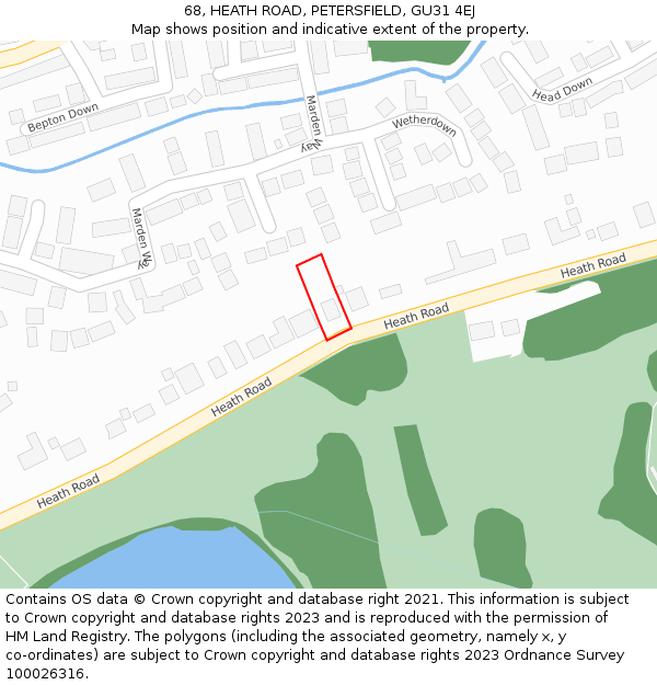 68, HEATH ROAD, PETERSFIELD, GU31 4EJ: Location map and indicative extent of plot