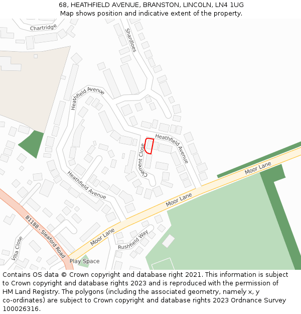 68, HEATHFIELD AVENUE, BRANSTON, LINCOLN, LN4 1UG: Location map and indicative extent of plot