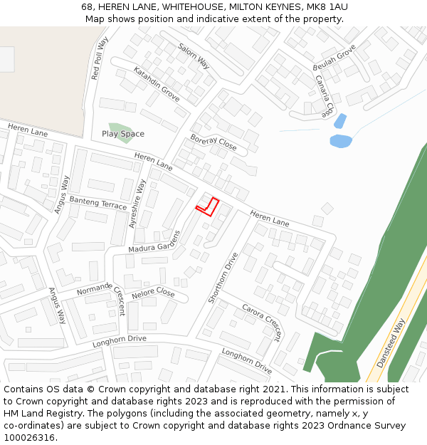 68, HEREN LANE, WHITEHOUSE, MILTON KEYNES, MK8 1AU: Location map and indicative extent of plot