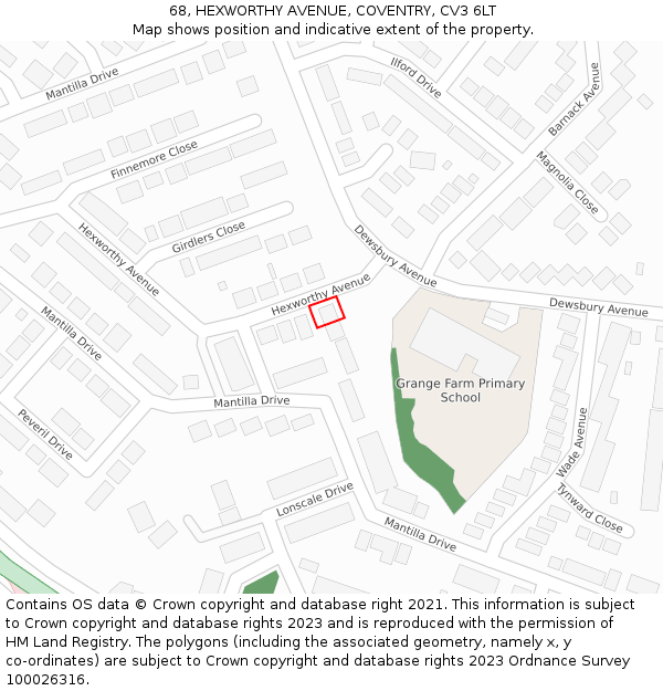 68, HEXWORTHY AVENUE, COVENTRY, CV3 6LT: Location map and indicative extent of plot