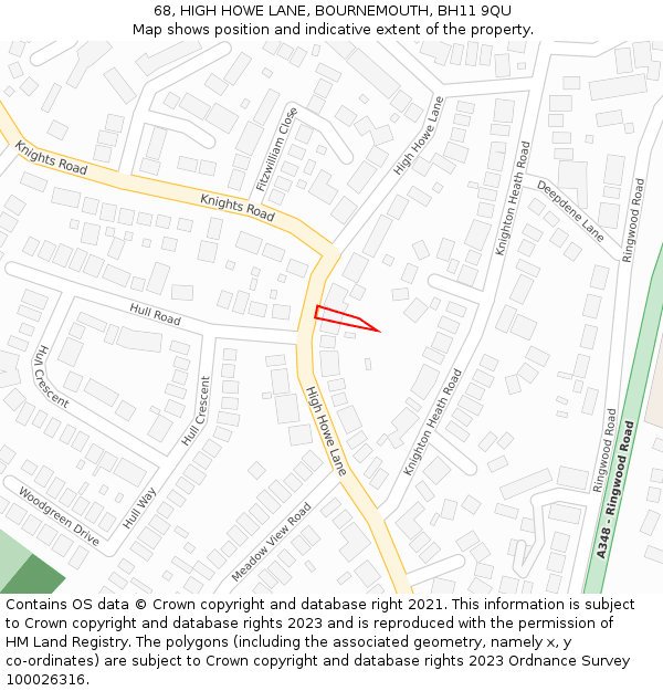 68, HIGH HOWE LANE, BOURNEMOUTH, BH11 9QU: Location map and indicative extent of plot