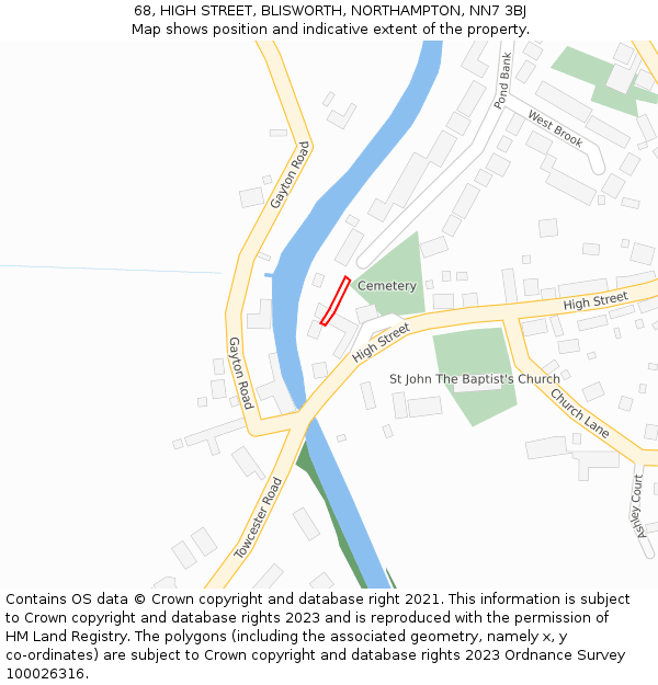 68, HIGH STREET, BLISWORTH, NORTHAMPTON, NN7 3BJ: Location map and indicative extent of plot