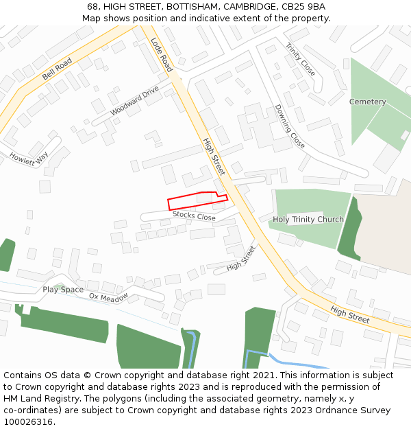 68, HIGH STREET, BOTTISHAM, CAMBRIDGE, CB25 9BA: Location map and indicative extent of plot