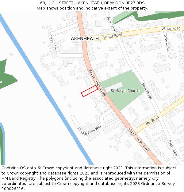 68, HIGH STREET, LAKENHEATH, BRANDON, IP27 9DS: Location map and indicative extent of plot