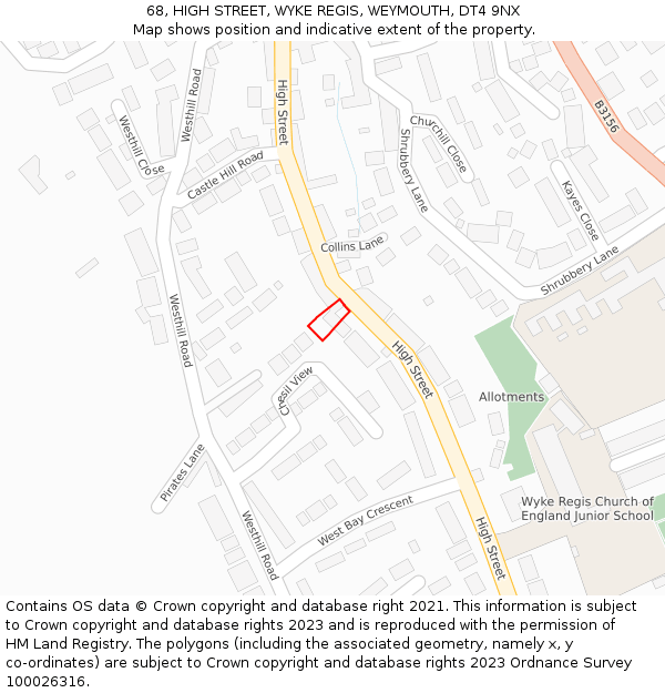 68, HIGH STREET, WYKE REGIS, WEYMOUTH, DT4 9NX: Location map and indicative extent of plot