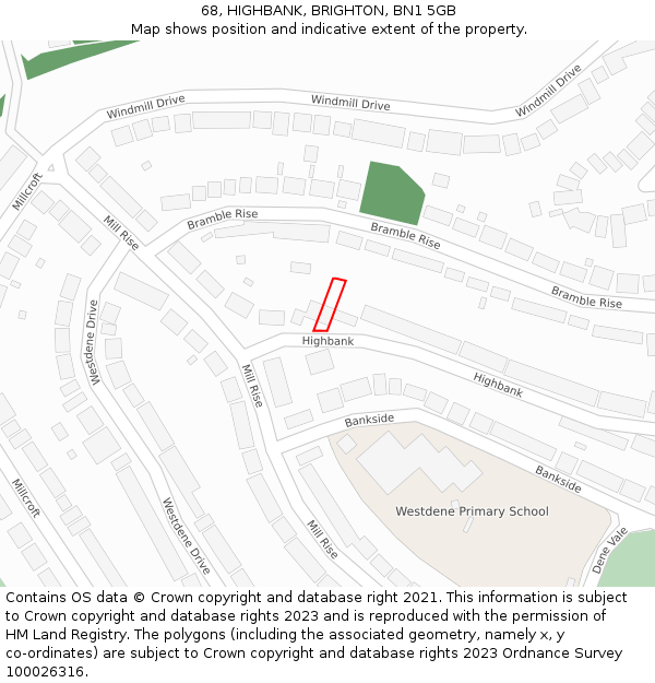 68, HIGHBANK, BRIGHTON, BN1 5GB: Location map and indicative extent of plot