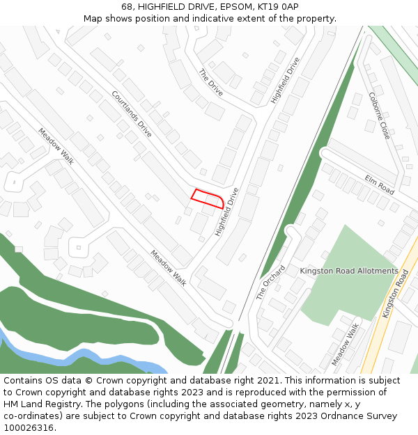 68, HIGHFIELD DRIVE, EPSOM, KT19 0AP: Location map and indicative extent of plot