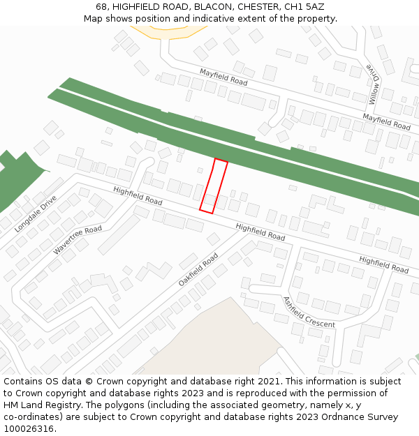 68, HIGHFIELD ROAD, BLACON, CHESTER, CH1 5AZ: Location map and indicative extent of plot