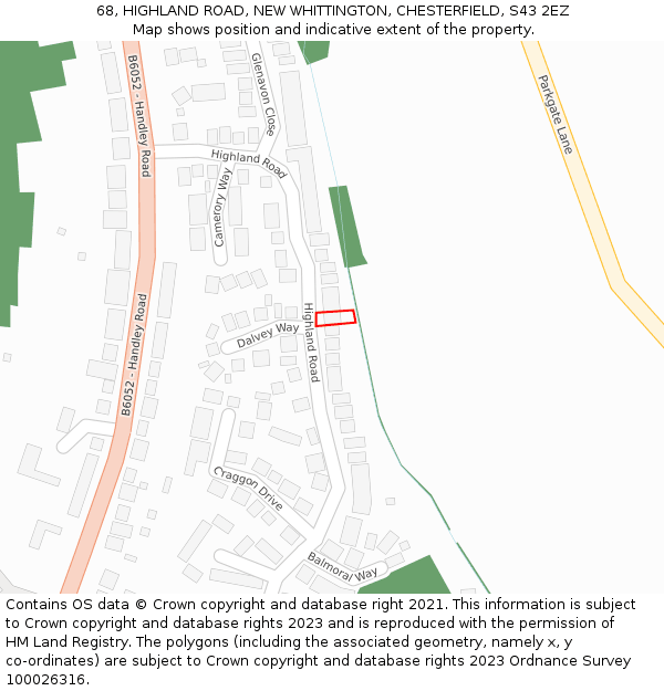 68, HIGHLAND ROAD, NEW WHITTINGTON, CHESTERFIELD, S43 2EZ: Location map and indicative extent of plot