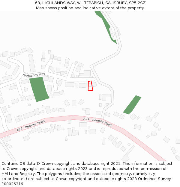 68, HIGHLANDS WAY, WHITEPARISH, SALISBURY, SP5 2SZ: Location map and indicative extent of plot