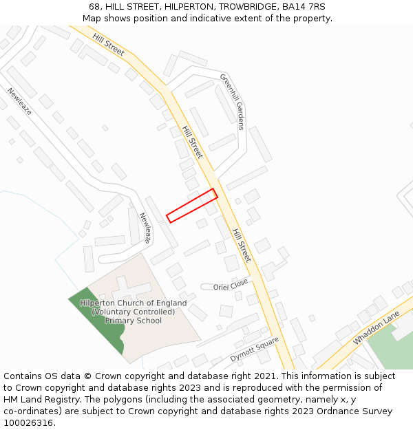 68, HILL STREET, HILPERTON, TROWBRIDGE, BA14 7RS: Location map and indicative extent of plot