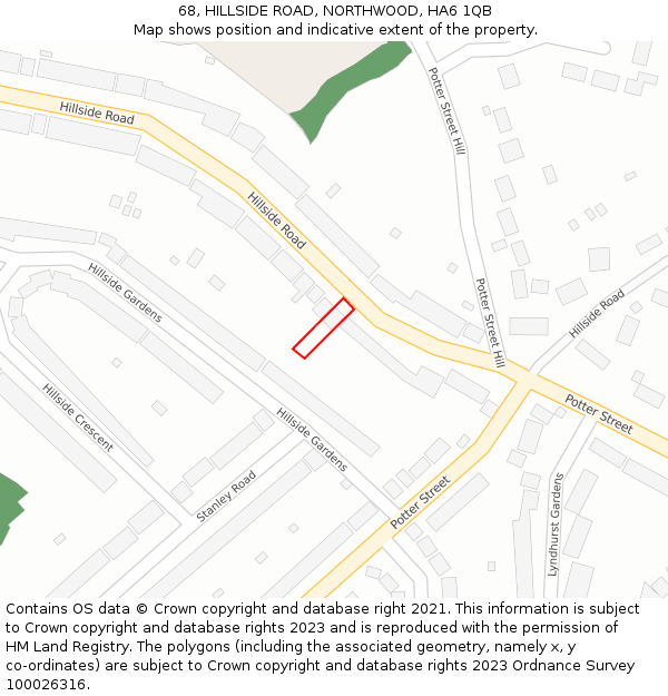 68, HILLSIDE ROAD, NORTHWOOD, HA6 1QB: Location map and indicative extent of plot