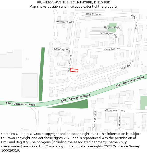 68, HILTON AVENUE, SCUNTHORPE, DN15 8BD: Location map and indicative extent of plot