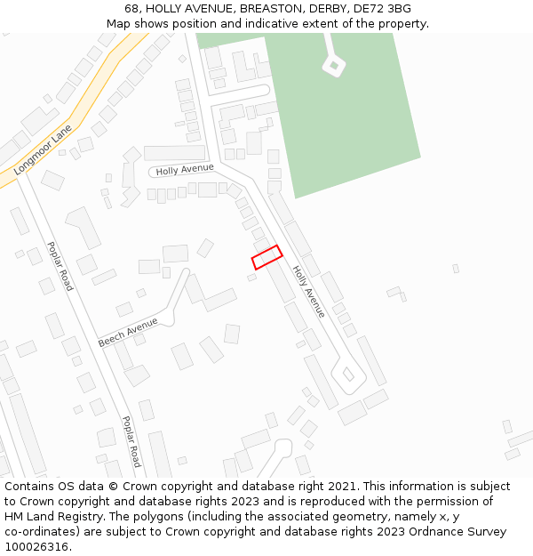68, HOLLY AVENUE, BREASTON, DERBY, DE72 3BG: Location map and indicative extent of plot