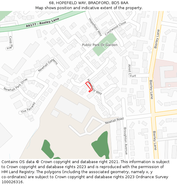 68, HOPEFIELD WAY, BRADFORD, BD5 8AA: Location map and indicative extent of plot