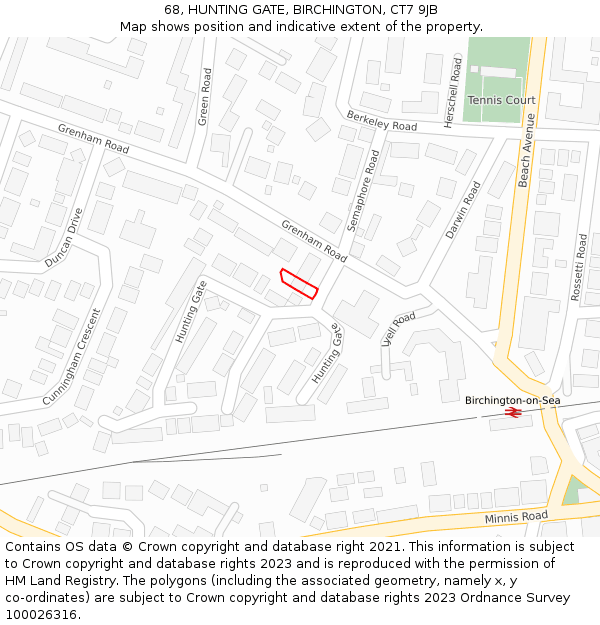 68, HUNTING GATE, BIRCHINGTON, CT7 9JB: Location map and indicative extent of plot
