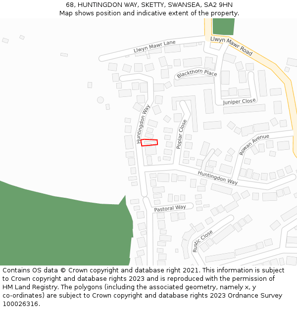 68, HUNTINGDON WAY, SKETTY, SWANSEA, SA2 9HN: Location map and indicative extent of plot