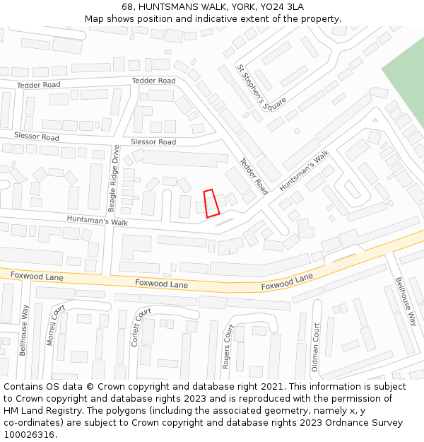 68, HUNTSMANS WALK, YORK, YO24 3LA: Location map and indicative extent of plot