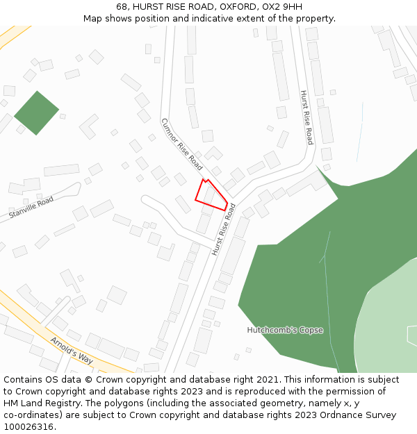 68, HURST RISE ROAD, OXFORD, OX2 9HH: Location map and indicative extent of plot