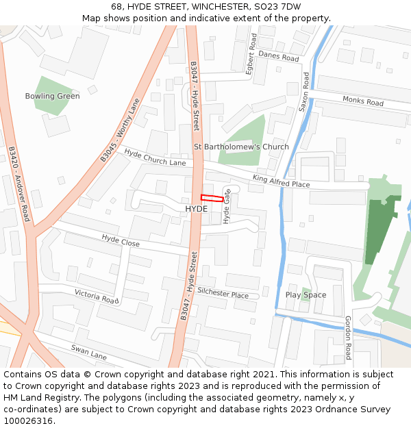 68, HYDE STREET, WINCHESTER, SO23 7DW: Location map and indicative extent of plot