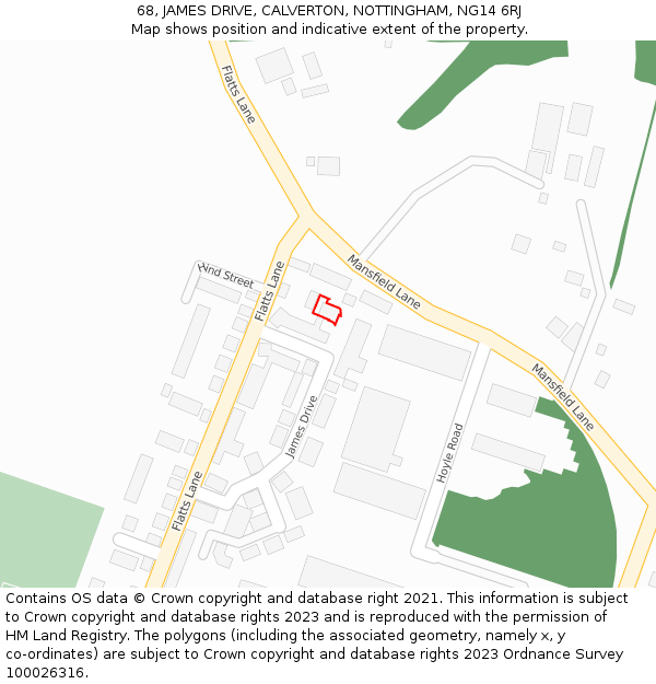 68, JAMES DRIVE, CALVERTON, NOTTINGHAM, NG14 6RJ: Location map and indicative extent of plot