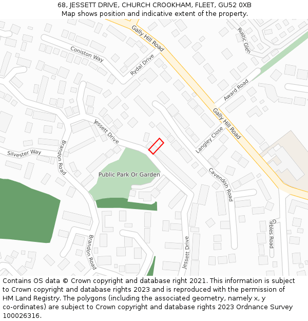 68, JESSETT DRIVE, CHURCH CROOKHAM, FLEET, GU52 0XB: Location map and indicative extent of plot