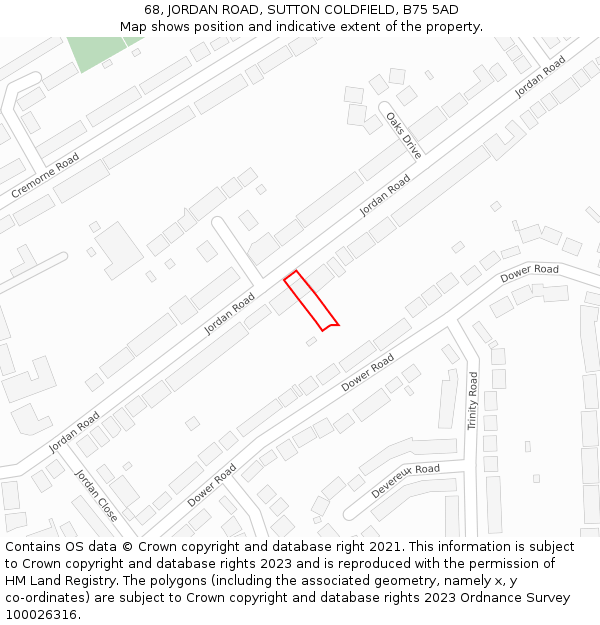 68, JORDAN ROAD, SUTTON COLDFIELD, B75 5AD: Location map and indicative extent of plot