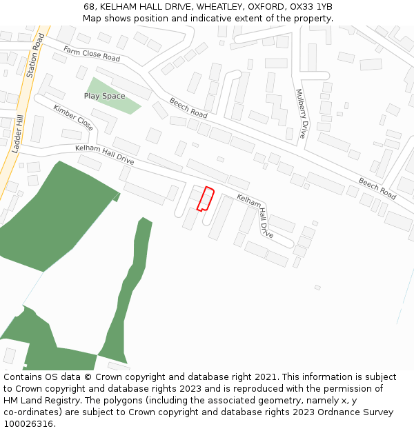 68, KELHAM HALL DRIVE, WHEATLEY, OXFORD, OX33 1YB: Location map and indicative extent of plot