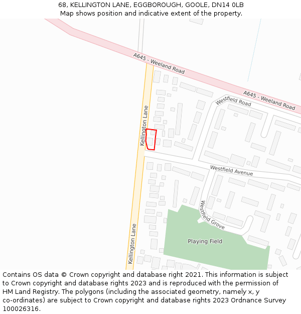 68, KELLINGTON LANE, EGGBOROUGH, GOOLE, DN14 0LB: Location map and indicative extent of plot