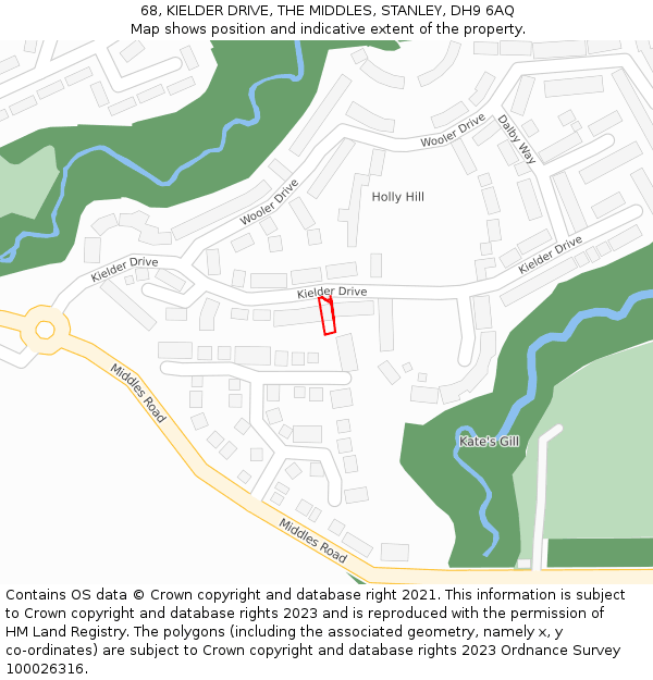 68, KIELDER DRIVE, THE MIDDLES, STANLEY, DH9 6AQ: Location map and indicative extent of plot