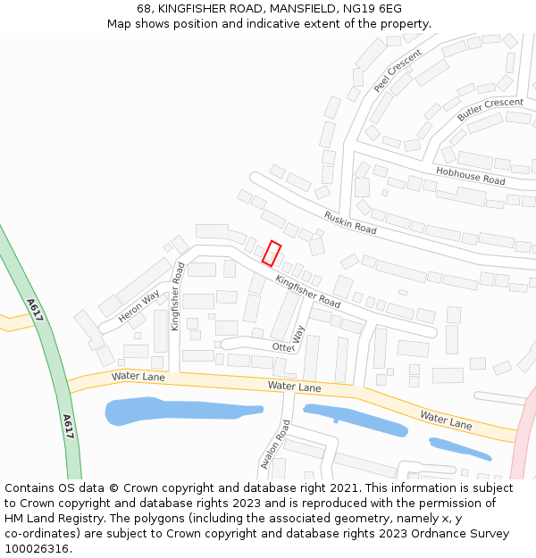 68, KINGFISHER ROAD, MANSFIELD, NG19 6EG: Location map and indicative extent of plot