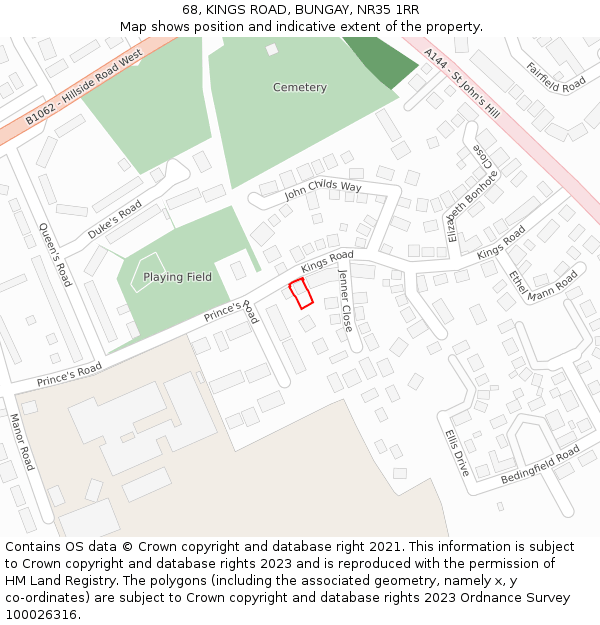 68, KINGS ROAD, BUNGAY, NR35 1RR: Location map and indicative extent of plot