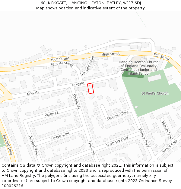68, KIRKGATE, HANGING HEATON, BATLEY, WF17 6DJ: Location map and indicative extent of plot