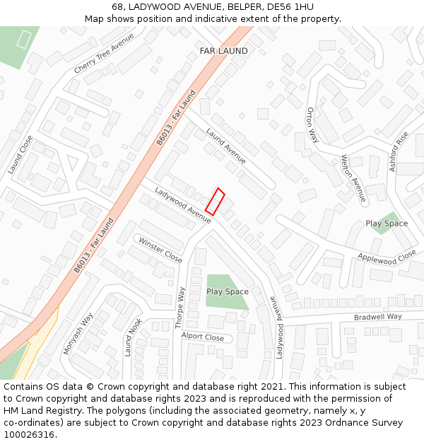 68, LADYWOOD AVENUE, BELPER, DE56 1HU: Location map and indicative extent of plot