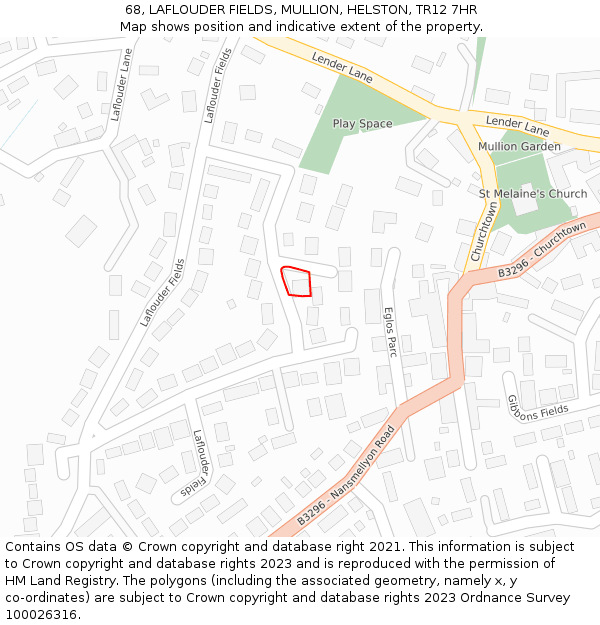 68, LAFLOUDER FIELDS, MULLION, HELSTON, TR12 7HR: Location map and indicative extent of plot