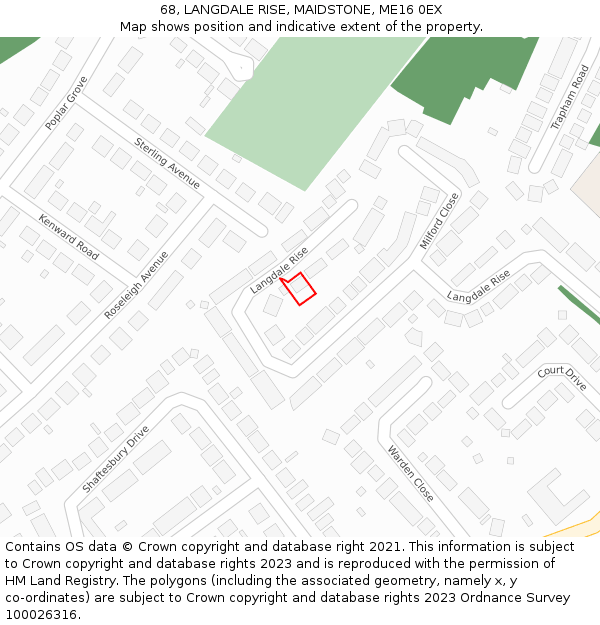 68, LANGDALE RISE, MAIDSTONE, ME16 0EX: Location map and indicative extent of plot