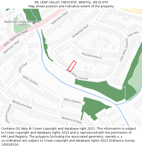 68, LEAP VALLEY CRESCENT, BRISTOL, BS16 6TN: Location map and indicative extent of plot