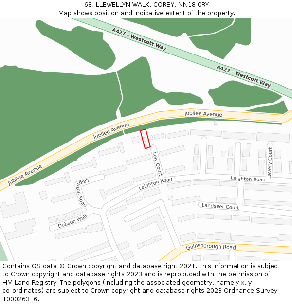 68, LLEWELLYN WALK, CORBY, NN18 0RY: Location map and indicative extent of plot