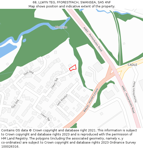 68, LLWYN TEG, FFORESTFACH, SWANSEA, SA5 4NF: Location map and indicative extent of plot