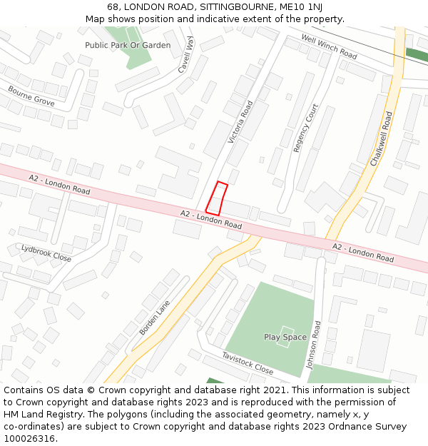 68, LONDON ROAD, SITTINGBOURNE, ME10 1NJ: Location map and indicative extent of plot