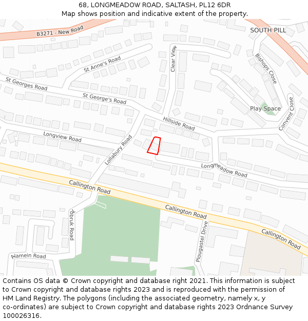 68, LONGMEADOW ROAD, SALTASH, PL12 6DR: Location map and indicative extent of plot