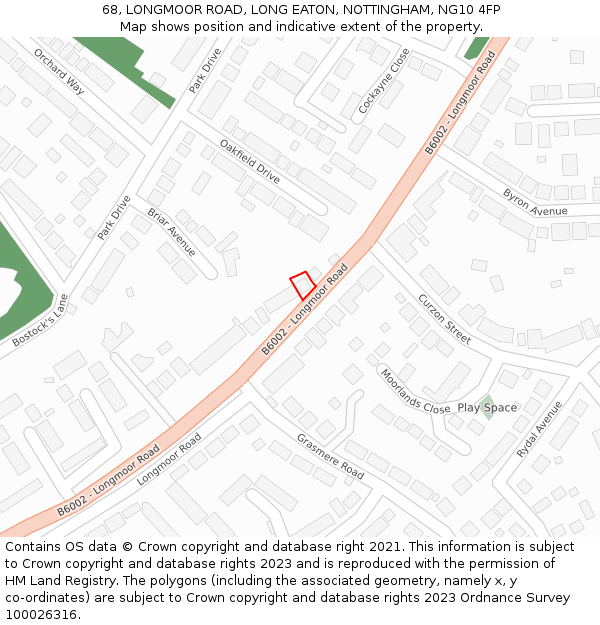 68, LONGMOOR ROAD, LONG EATON, NOTTINGHAM, NG10 4FP: Location map and indicative extent of plot