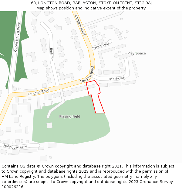 68, LONGTON ROAD, BARLASTON, STOKE-ON-TRENT, ST12 9AJ: Location map and indicative extent of plot