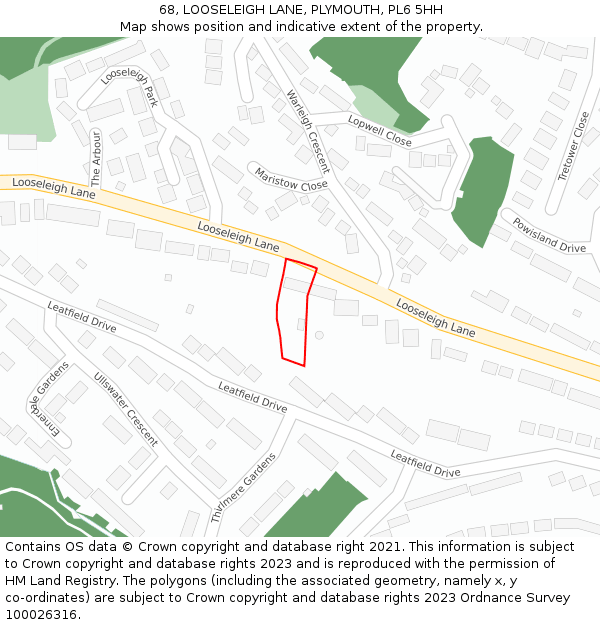 68, LOOSELEIGH LANE, PLYMOUTH, PL6 5HH: Location map and indicative extent of plot