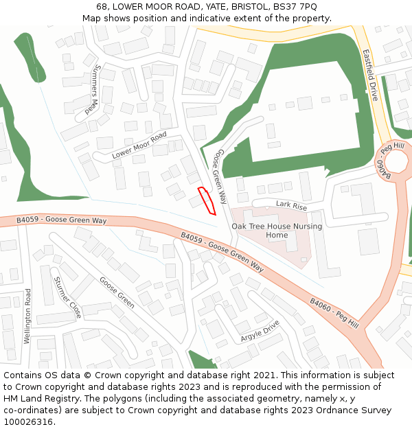 68, LOWER MOOR ROAD, YATE, BRISTOL, BS37 7PQ: Location map and indicative extent of plot