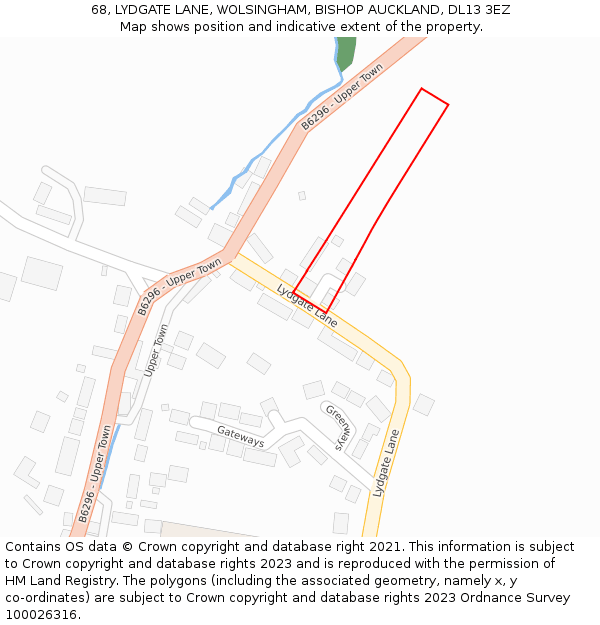 68, LYDGATE LANE, WOLSINGHAM, BISHOP AUCKLAND, DL13 3EZ: Location map and indicative extent of plot